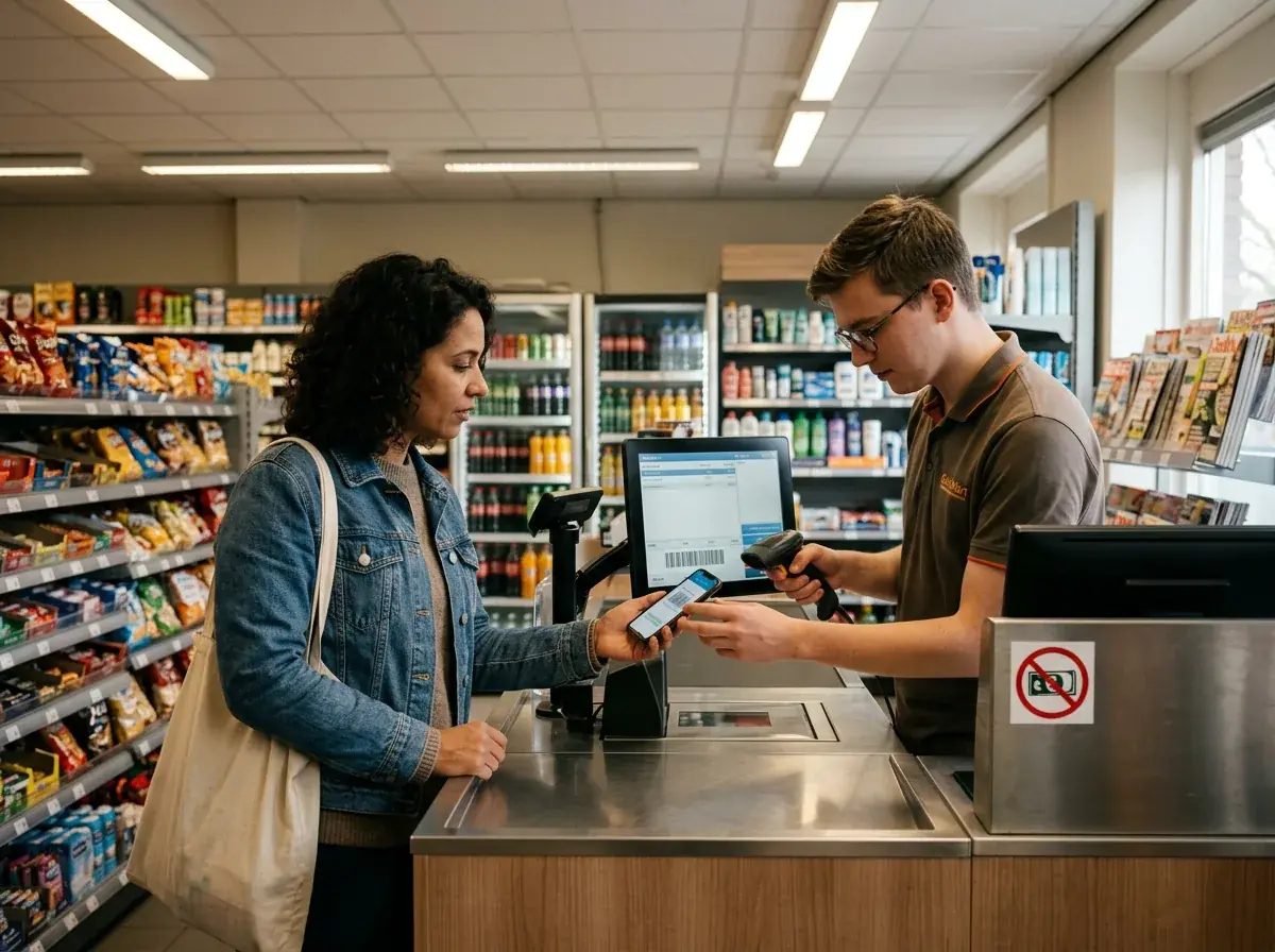 Kunde betaler kontant ved et CashtoCode-utsalgssted for oddsinnskudd